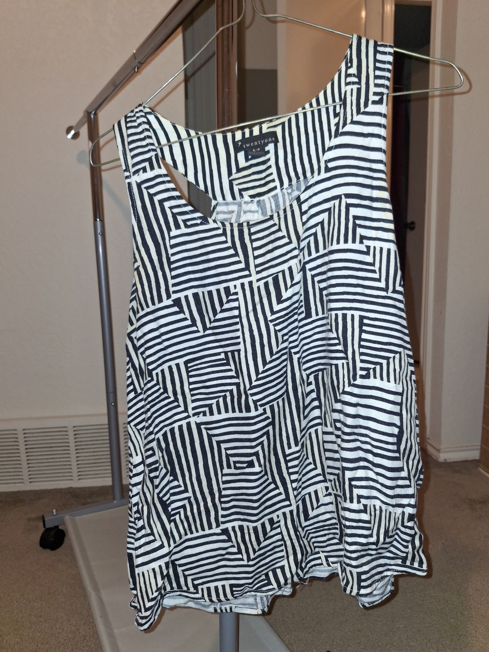 Forever 21 Black and White Geometric Striped Tank Top